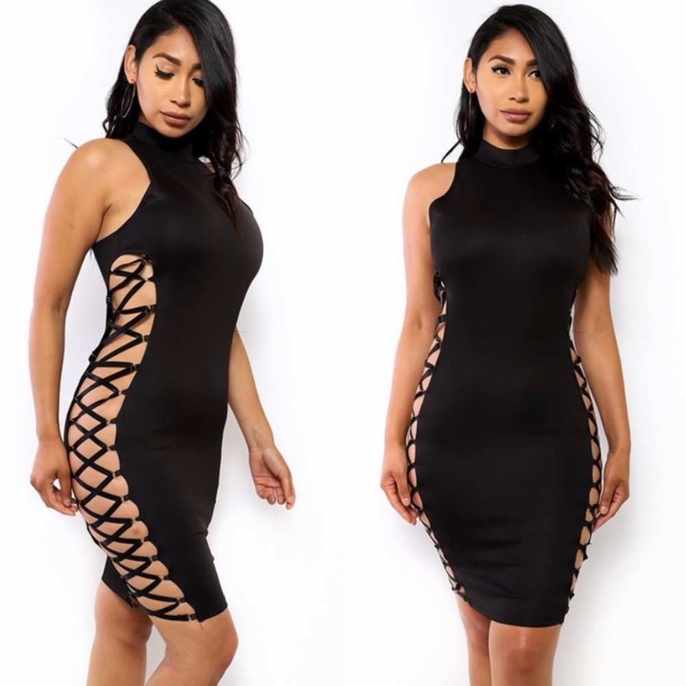 ‼️ Sexy Side Laced Little Black Mini Dress - Picture 4 of 5
